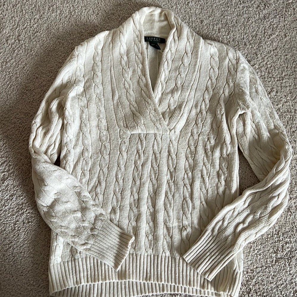 Ralph Lauren shawl style cable knot sweater